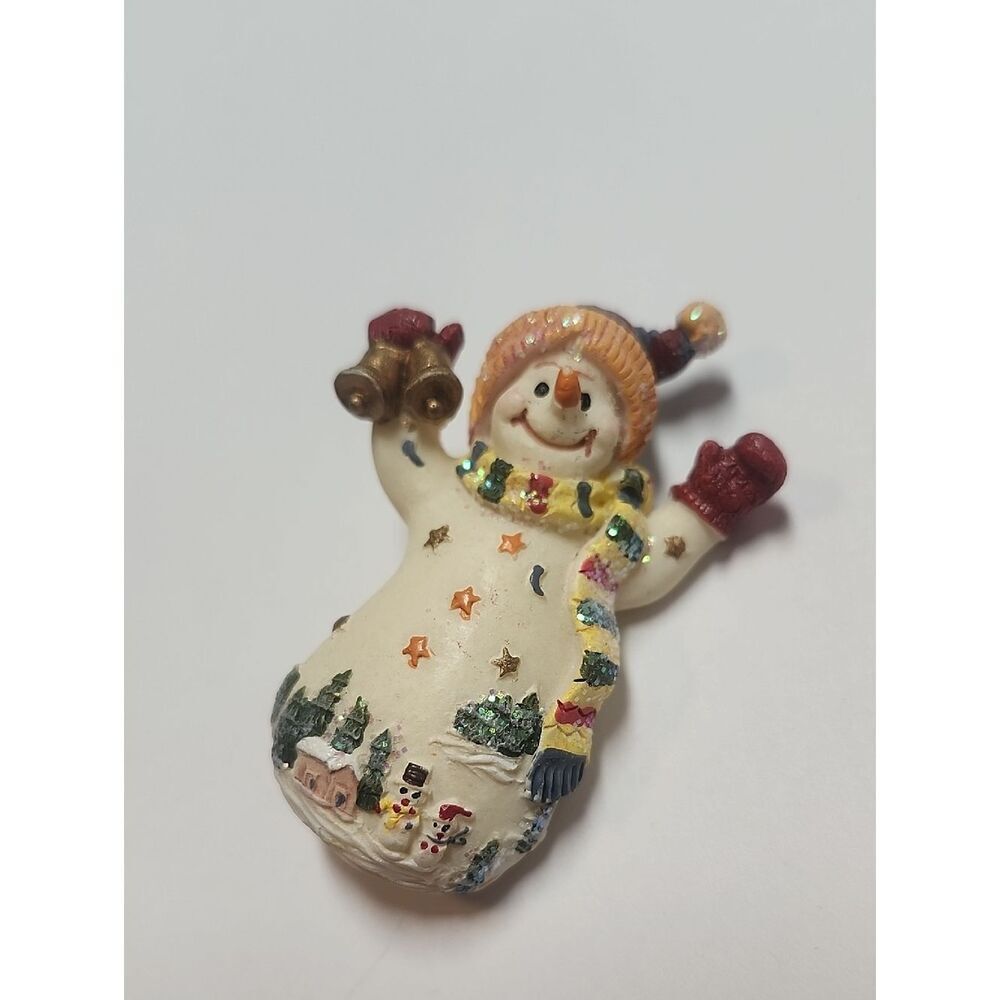 Festive White Snowman Brooch with Red Mittens Holiday Cheer